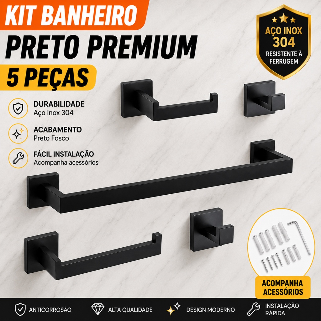 【5 Peças】60cm Toalheiro De Banheiro Quadrado Luxo Acessórios Para Banheiro Completo Inox 304