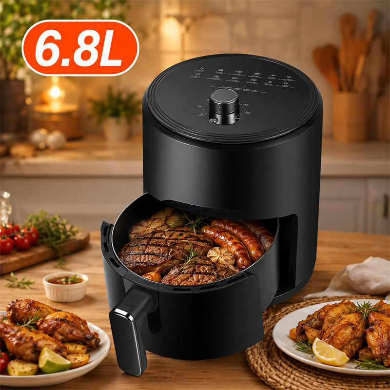 Fritadeira sem Óleo Air Fryer 6.8L 1400W 127V Inox 304 Antiaderente Digital Timer Programável Cozinha Saudável Família