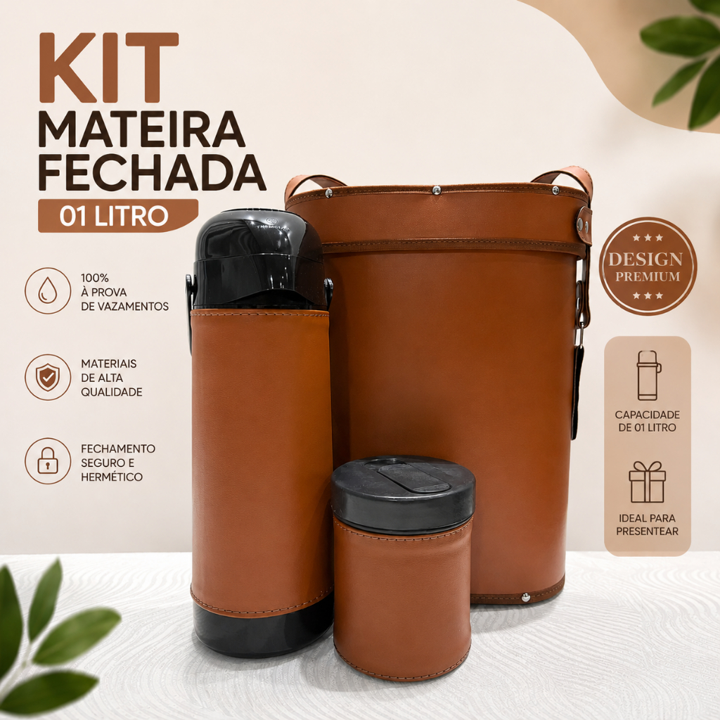 Kit Chimarrão Mateira Fechada – Porta Erva, Térmica 1L Termolar, Mateira - Mate Gaúcho Envio Rápido
