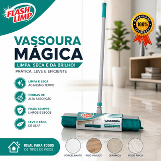 Vassoura Emborrachada Flash Limp 2 Em 1 Multiuso FLP6132 - Para Casa Empresa Comercio Lojas Prédios