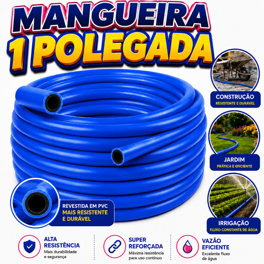 Mangueira Irrigação 1 Polegada Azul Alta Vazão Flexível PVC Jardim Chácara Fazenda Sitio