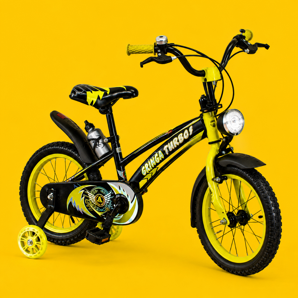 Bicicleta Infantil Aro 20 Old School Amarela 6 a 10 Anos LED + Pneu Grosso + Farol + Rodinhas + Freio V-Brake Completa