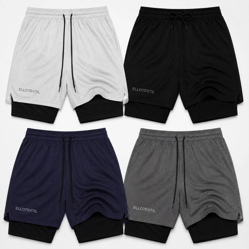 Kit 3 Shorts 2 em 1 PLUS Masculino Iron Bull Dry Corrida e Academia com Forro de Compressão