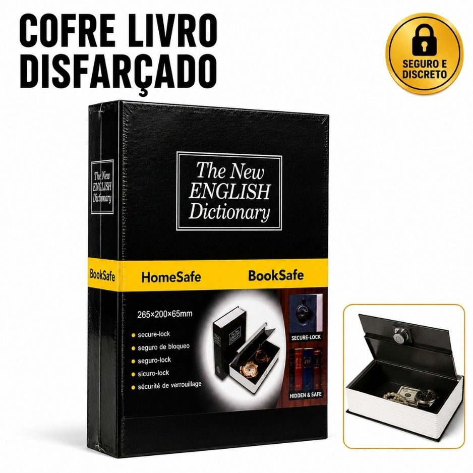 Cofre de Segurança Camuflado Formato Livro Dicionário com Chave para Dinheiro