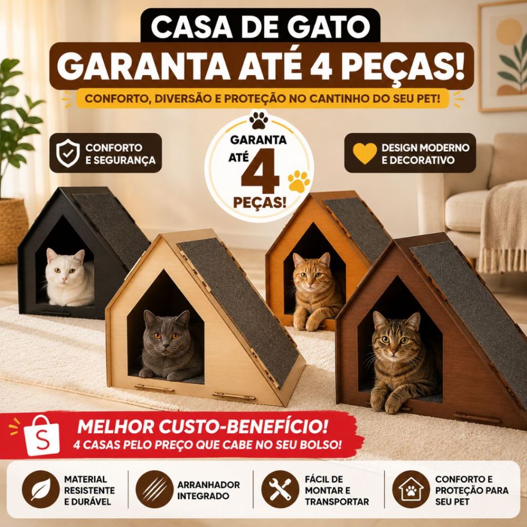 Casa Com Arranhador Para Gato Com Rampa Carpete Casinha Pet Kit Até 4 Unidades Casa De Gato Grande