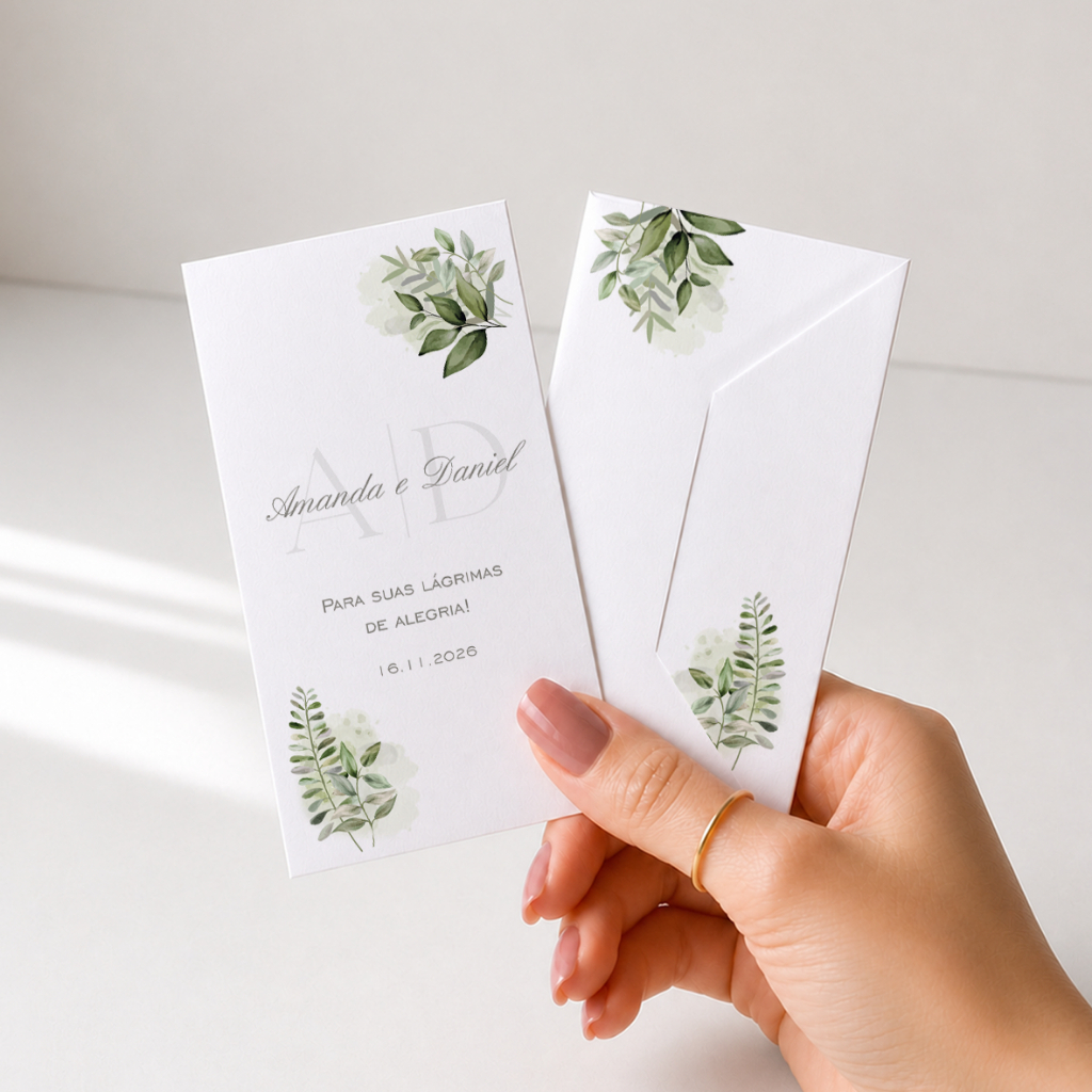 Lenços Lágrimas de Alegria Personalizado Casamento Folhagem Verde (papel fosco) — imagem 2 de 2