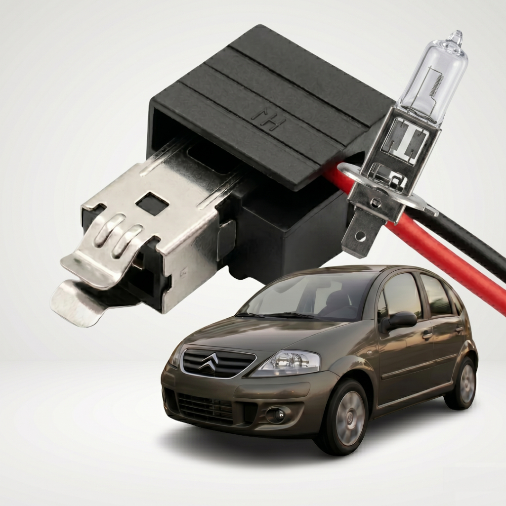 Soquete Citroen C3 e C4 Plug Para Lâmpada H1 Com Aterramento  Farol Alto Soquete e Lâmpada H1