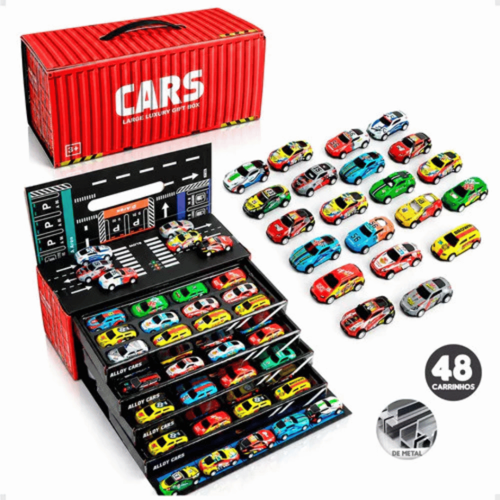 Kit 48 Carrinhos de Fricção com Pista – Brinquedo Educativo e Colecionável em Contêiner — imagem 2 de 2