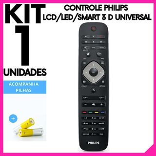 Controle Remoto Philips Smart TV 3D /LCD /LED Universal Alta Compatibilidade + 2 Pilhas AAA