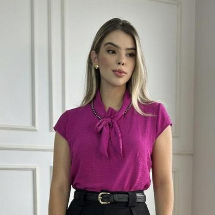Blusa Social Feminina Moda Evangélica Laço/Gravata Elegante Premium