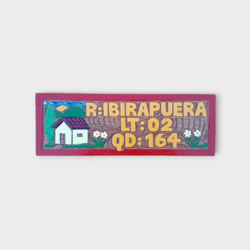 Placa de Endereço Entalhada em Madeira