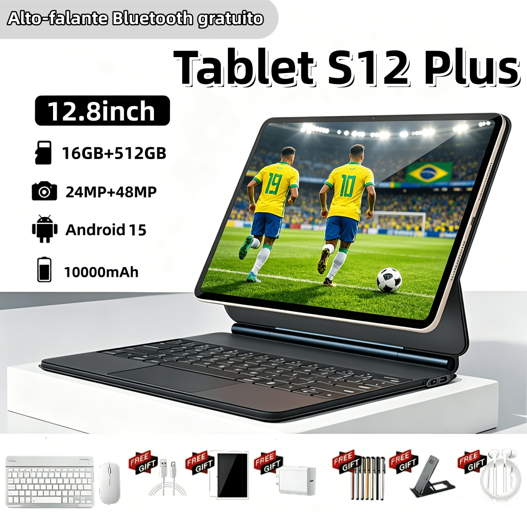 Tablet S12 Plus 16 GB + 512 GB, 12,8 polegadas, bateria de 8.800 mAh, dois chips, processador dual-core, 5G e Wi-Fi