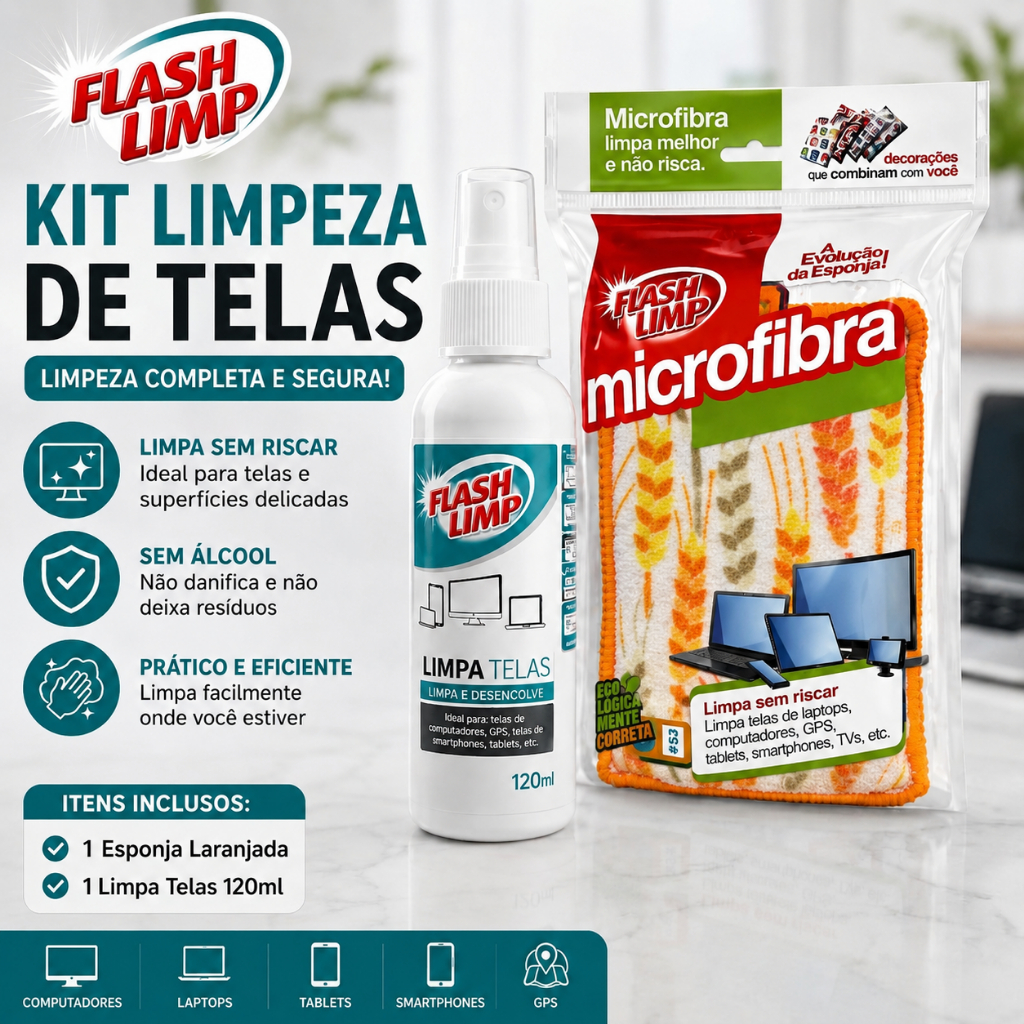 Kit Limpa Telas Estampas Sortidas KIT0528 Flash Limp -Smartphones, Notebooks, Televisores Sem Riscar