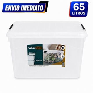 Caixa Baú Organizadora 65L Transparente com Rodinhas e Travas