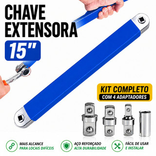 Extensor De Catraca 15 Polegadas Multifuncional Com 4 Adaptadores Para Mecânico Automotivo
