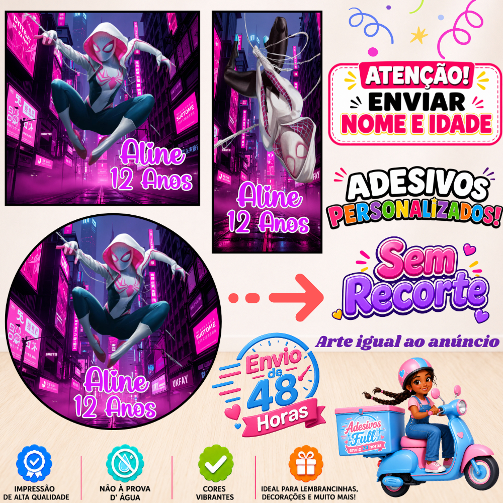 Mulher Aranha - 100/60/40 Adesivos Personalizados Lembrancinhas Festa Aniversário
