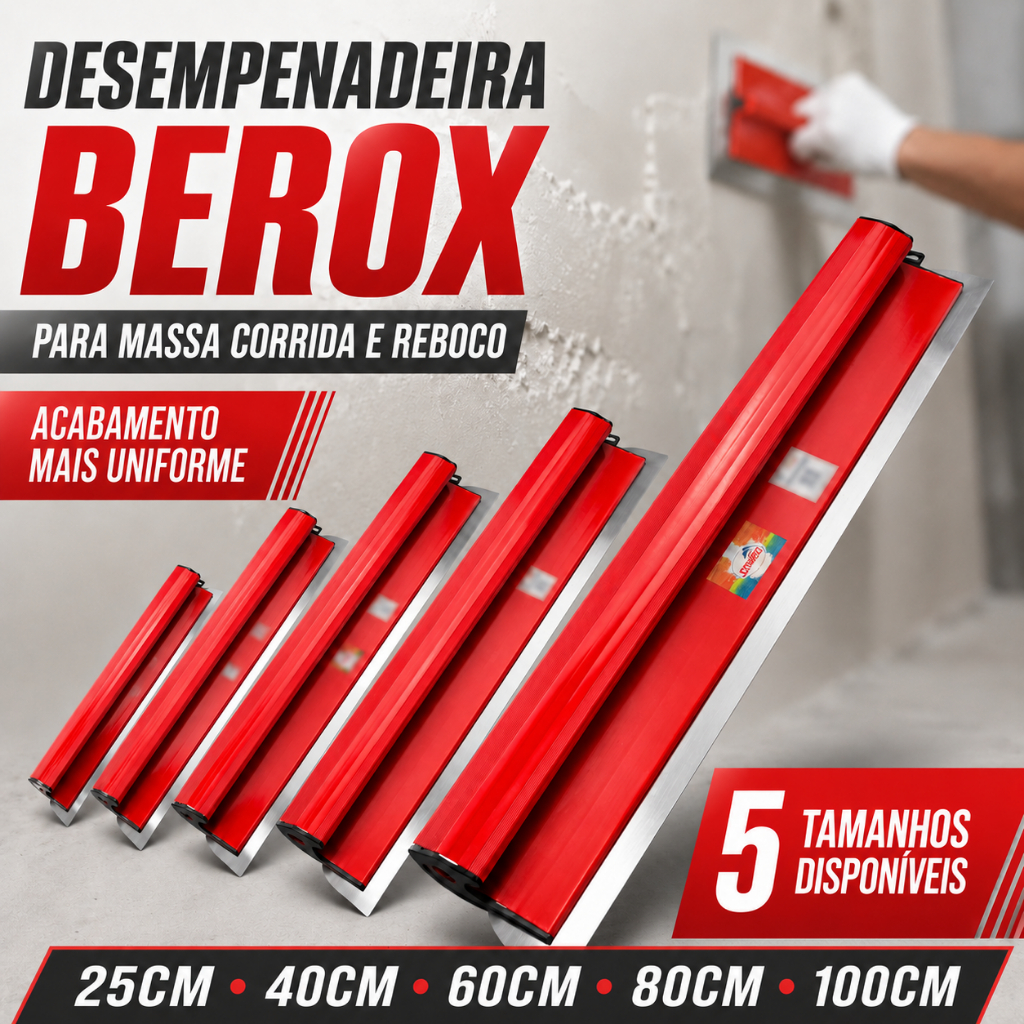 Desempenadeira Compel 25/40/60/80/100cm Inox Flexível Massa Corrida Reboco Acabamento