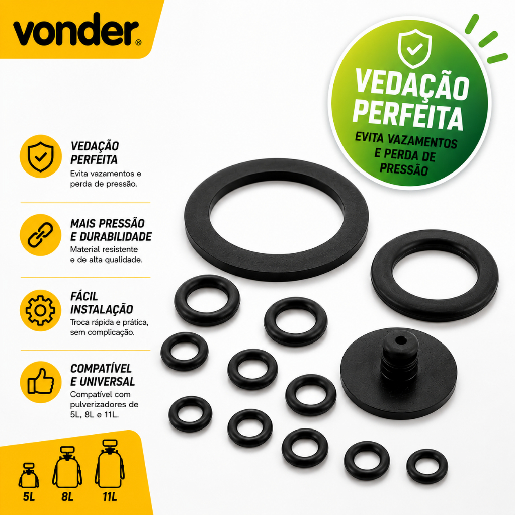 Kit Reparo Pulverizador 5 Litros 8 Litros 11 Litros Jogo de Anéis de Vedação Vonder