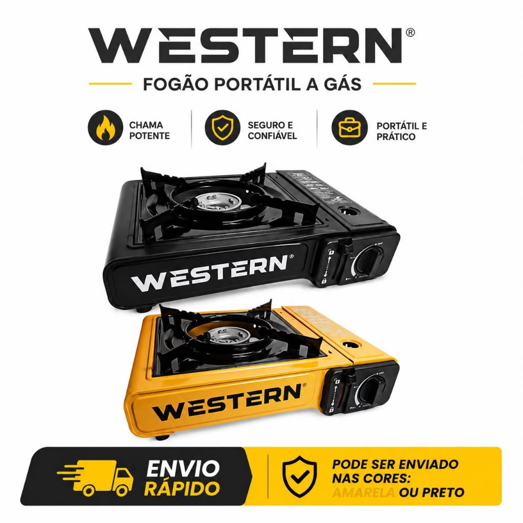 Fogareiro Portátil Compacto Western ou Guepardo Camping Com Maleta a Gás Butano 1 Boca Viagem Praia
