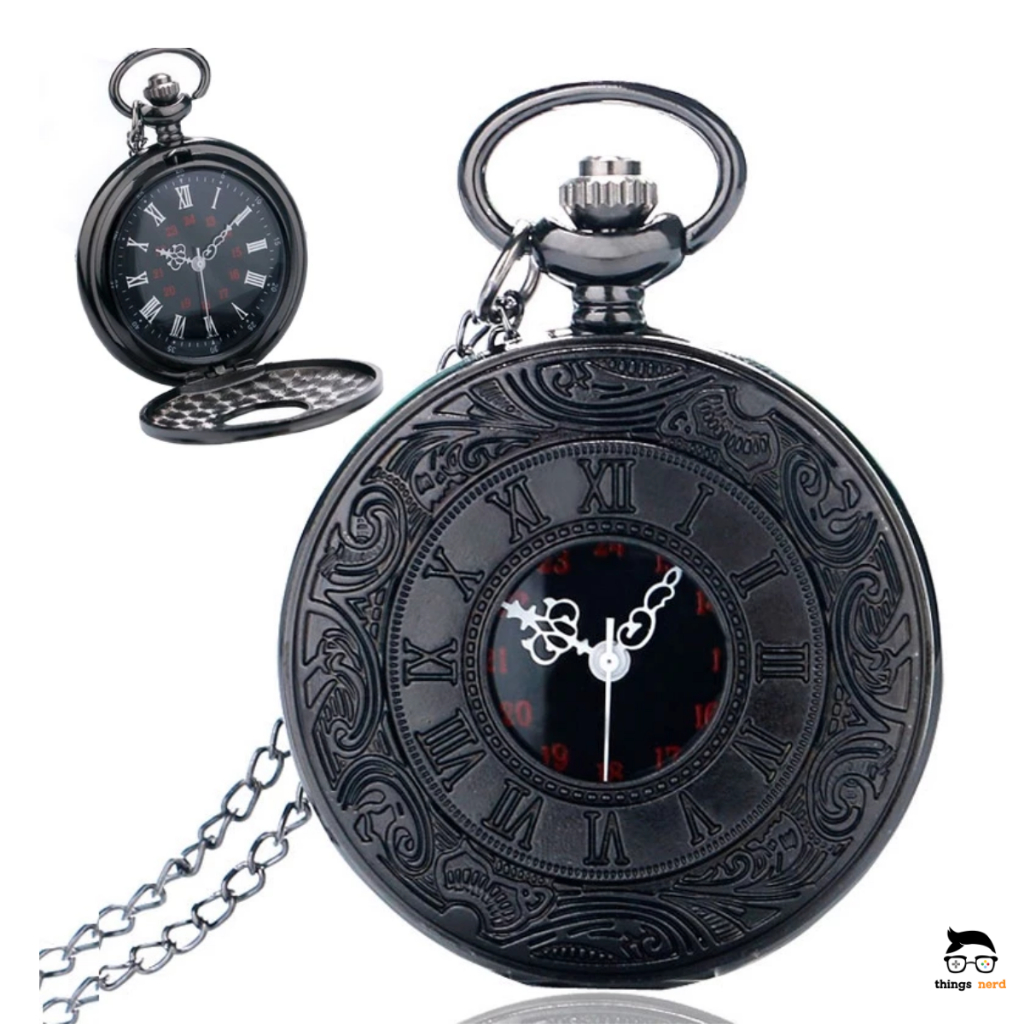 Relógio De Bolso Steampunk Preto Com Corrente Original Antigo Vintage Retrô Quartzo Analógico