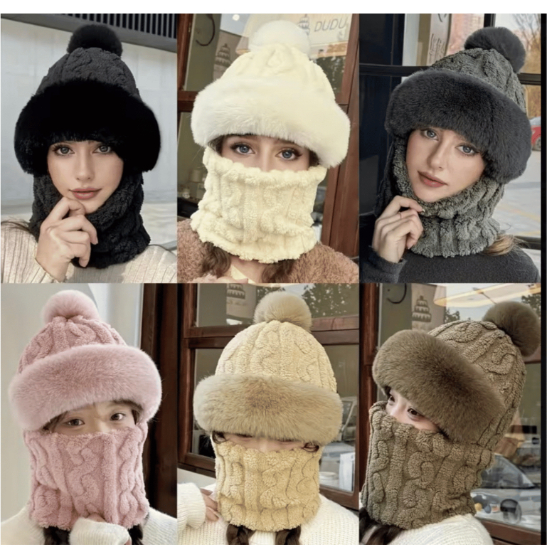 Kit até 3 Touca feminina com Cachecol Gorro Peluciado Grosso Felpuda Lã Cashmere térmica