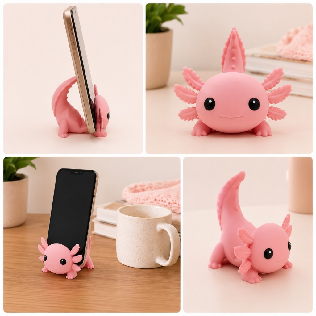 Suporte de Celular Axolote Rosa Bebê Porta Smartphone Decorativo