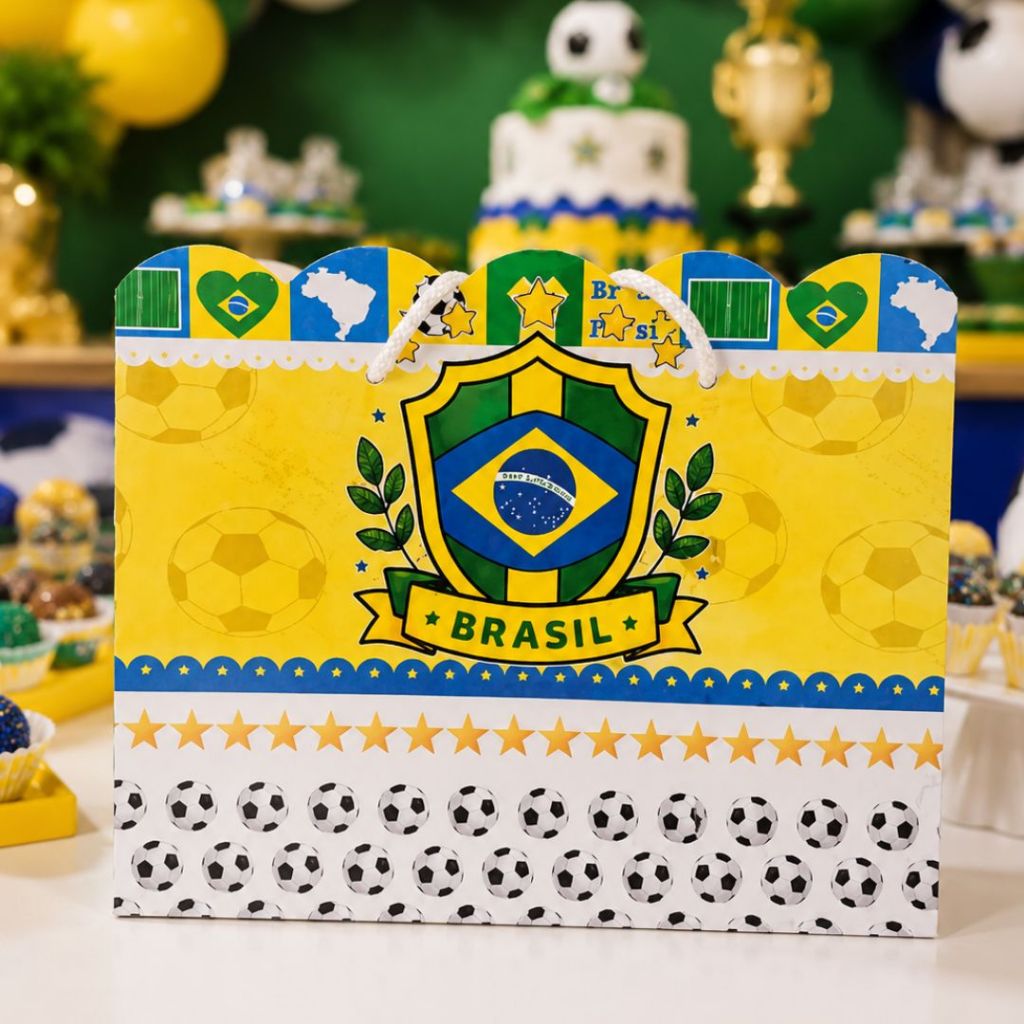 Sacolinhas para Lembrancinhas Personalizado Copa do Mundo Brasil Hexa Futebol  2026 PEGUE E MONTE  (20x16x6cm)