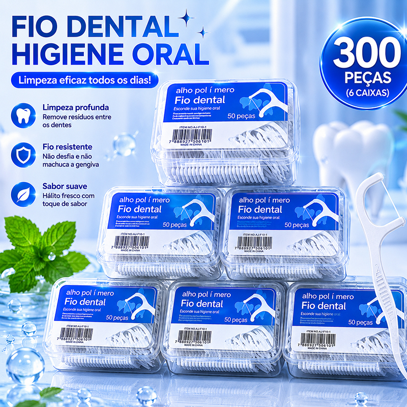 Fio Dental com Haste 50/100/200/300 Unidades  Limpeza Bucal Higiene Oral Palito Dental