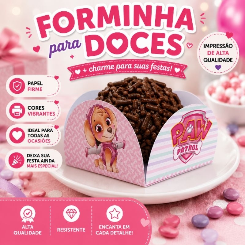 50 a 200 Forminhas Personalizadas SKYE PATRULHA CANINA Doce Brigadeiro Festa Aniversário Decoração Todos os Temas