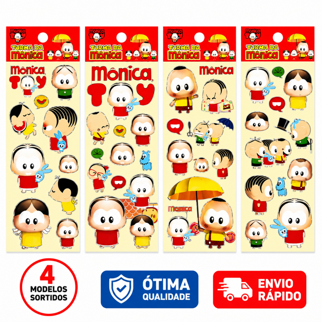 Kit Adesivos Cartelas Turma da Mônica Lembrancinha Escola Kit com 10/20/30