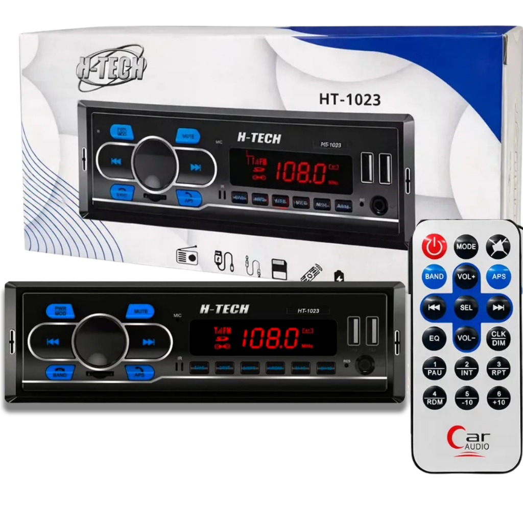 Radio Mp3 H-tech HT-1023 Bluetooth 2 Entradas USB Automotivo MP3 4X25W RMS Com Controle Remoto