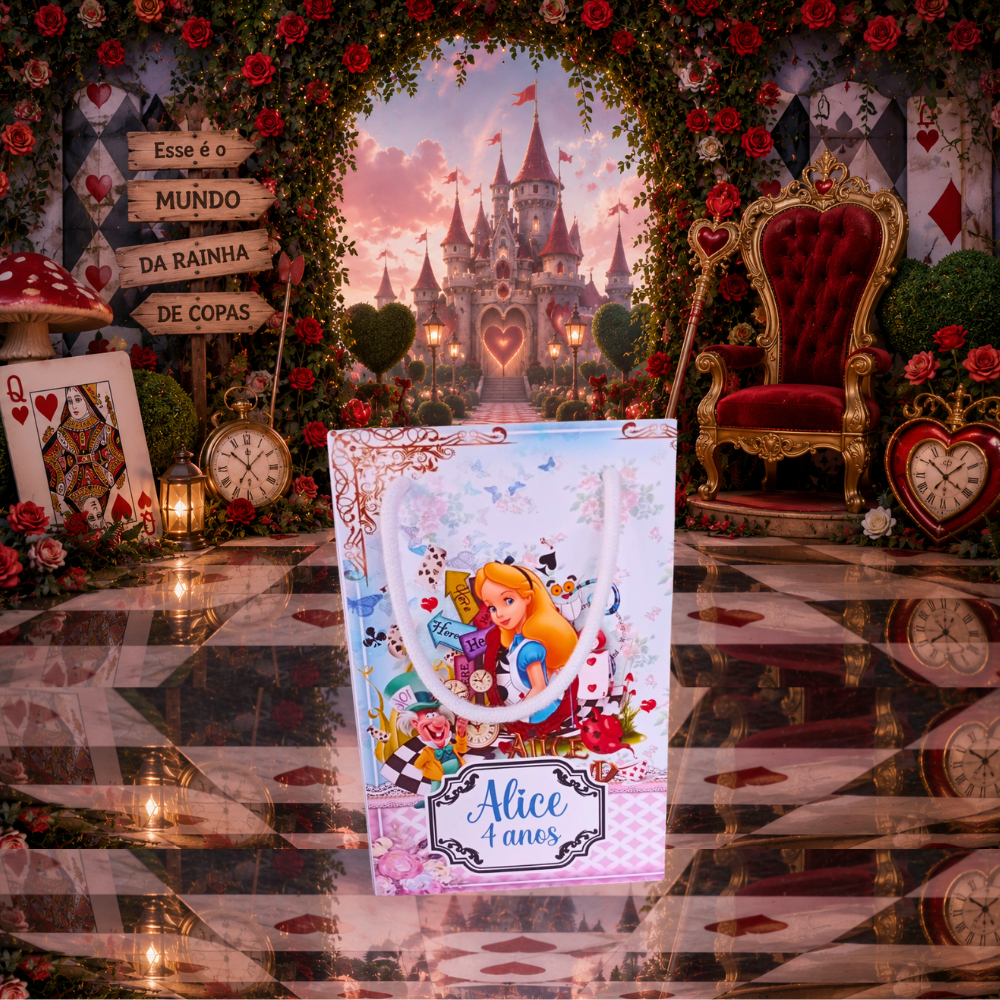 Sacolinha P Alice no País das Maravilhas Personalizada/Lembrancinha de Festa /Aniversário