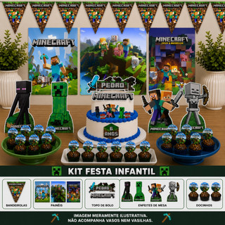 Kit só um bolinho Festa MineCraft o Filme e jogo Cadres e Athos  Aniversário minicreft ou manicreft