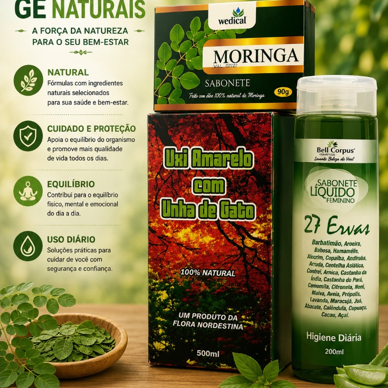 Kit Chá Uximax 500ml | Sabonete Líquido 27 Ervas 200ml +  Sabonete de Moringa 90g