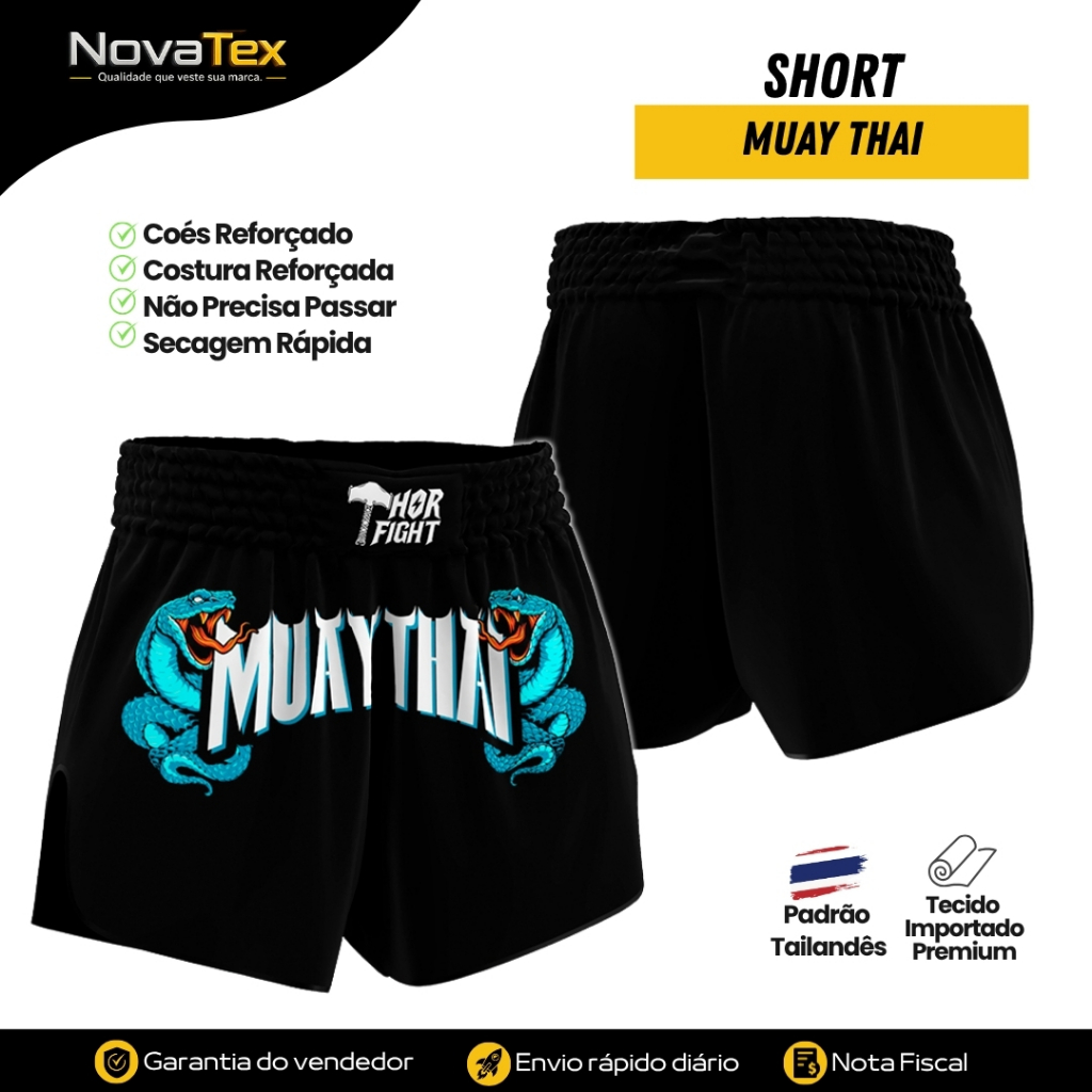Short Muay Thai Cobra Thai para Treino Unissex Alta Qualidade Confortável e Resistente