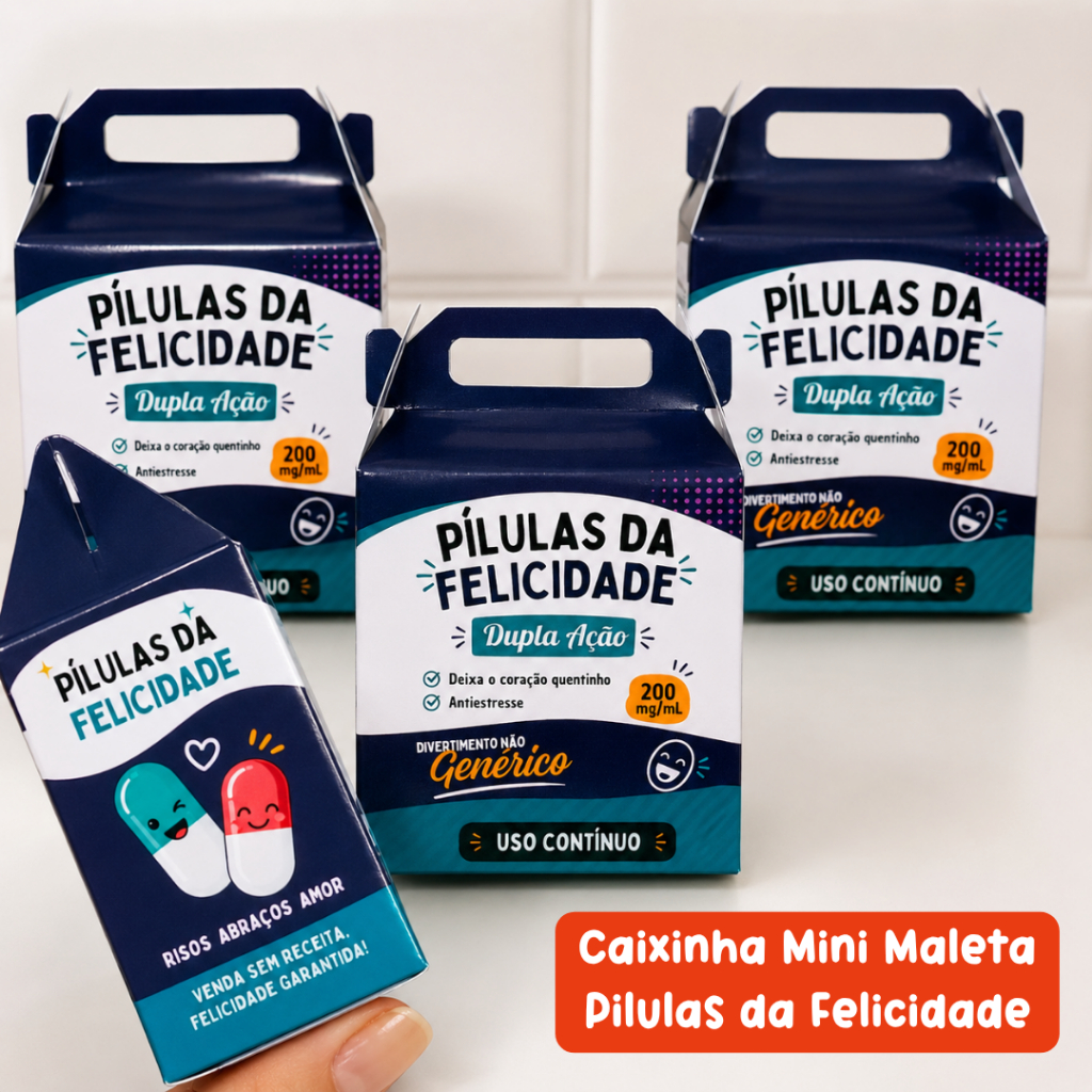 Caixinhas Kit Ressaca Pílulas da Felicidade Mini Maleta Lembrancinhas Divertidas Casamento, Aniversário, Formatura