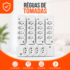 KIT 3 Tomada Barra Regua (ATACADO) 2, 3, 4, 5 ENTRADAS PINO 10/20A REFORCADA
