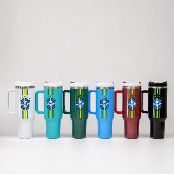Copo Garrafa Térmica Brasil Personalizado 1200ml com Canudo