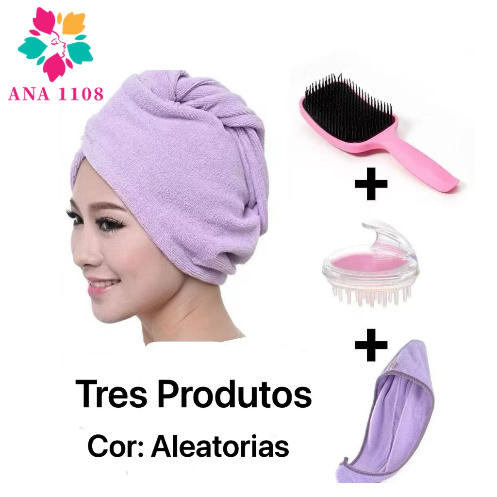 ANA1108 kit para cabelo Toalha De Cabelo Banho+Escova De Cabelo+Massageadora Couro Cabeludo