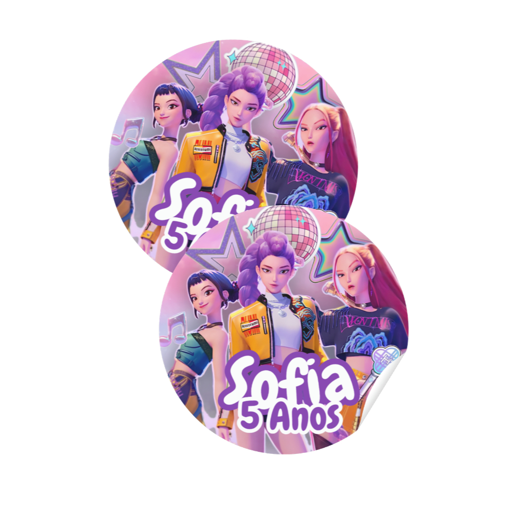 Adesivos Personalizados 4x4cm - Guerreiras do Kpop Huntrix | Lembrancinha de Aniversário Festa