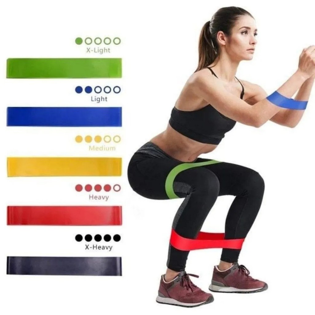 Detalhes do Kit 5 Mini Band Academia Fitness Academia cada cor uma resistência diferente. Com Brinde Bolsa de Transporte