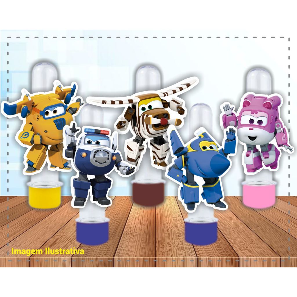 Aplique para Tubete Festa Infantil 13cm Super Wings Recortado Papel Fotográfico