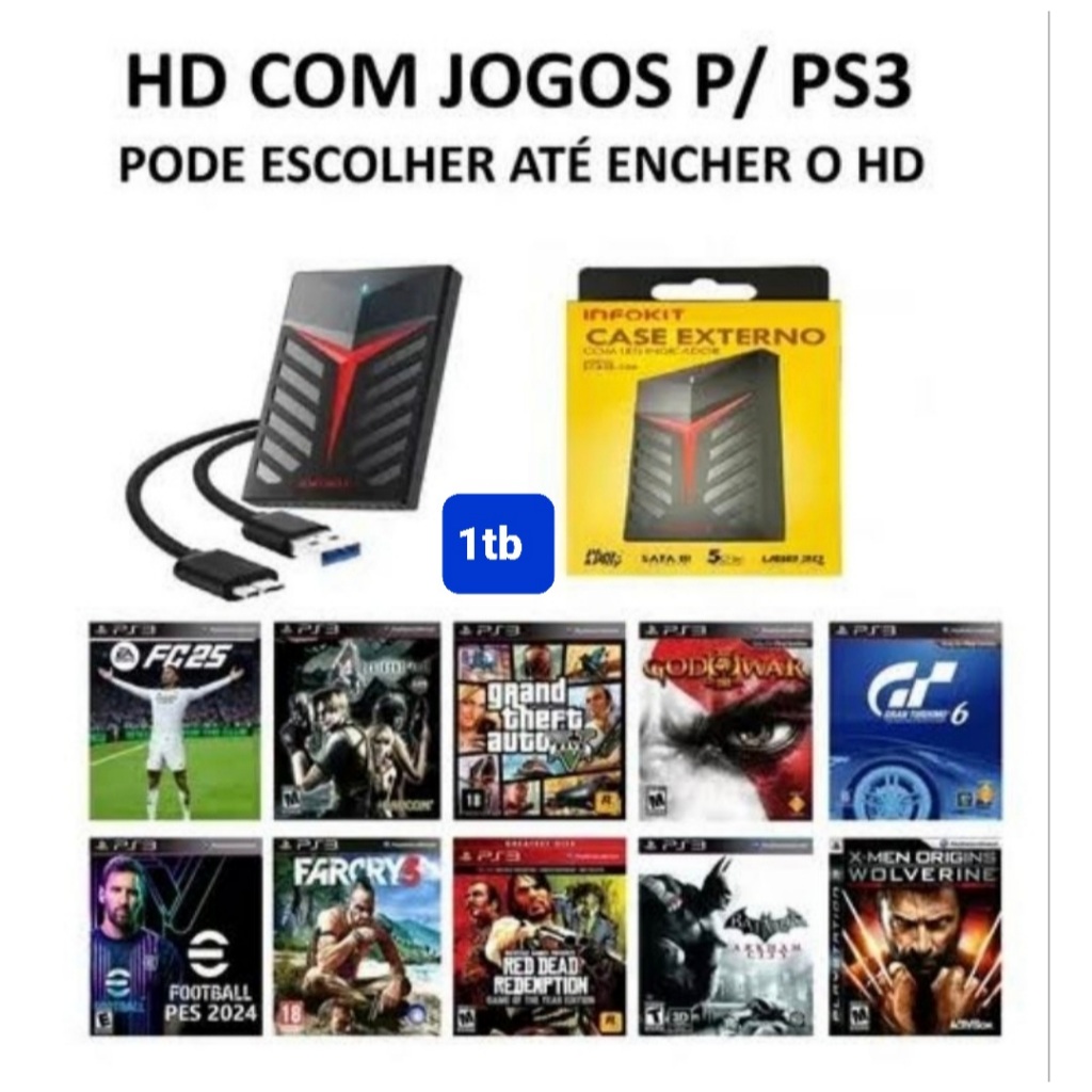 Hd ps3 desbloqueado lotado 1tb top