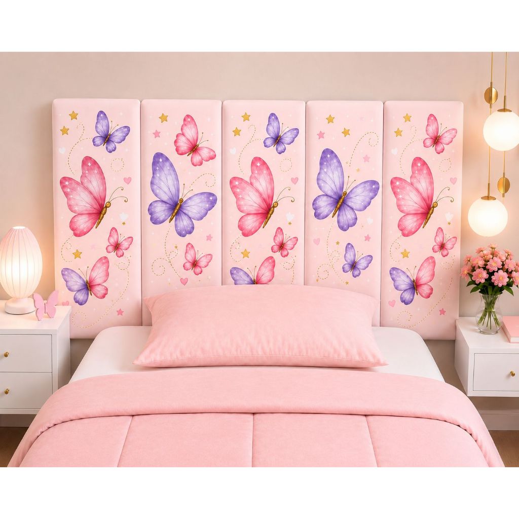 Cabeceira de Cama Menina Estampada Infantil + Fita de Fixação Auto Colante