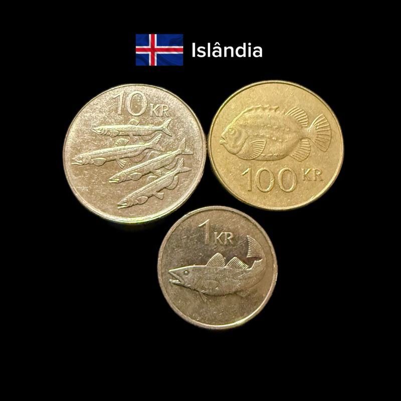 Moedas da 🇮🇸Islândia Colecionáveis Set c/ 3 moedas Mbc