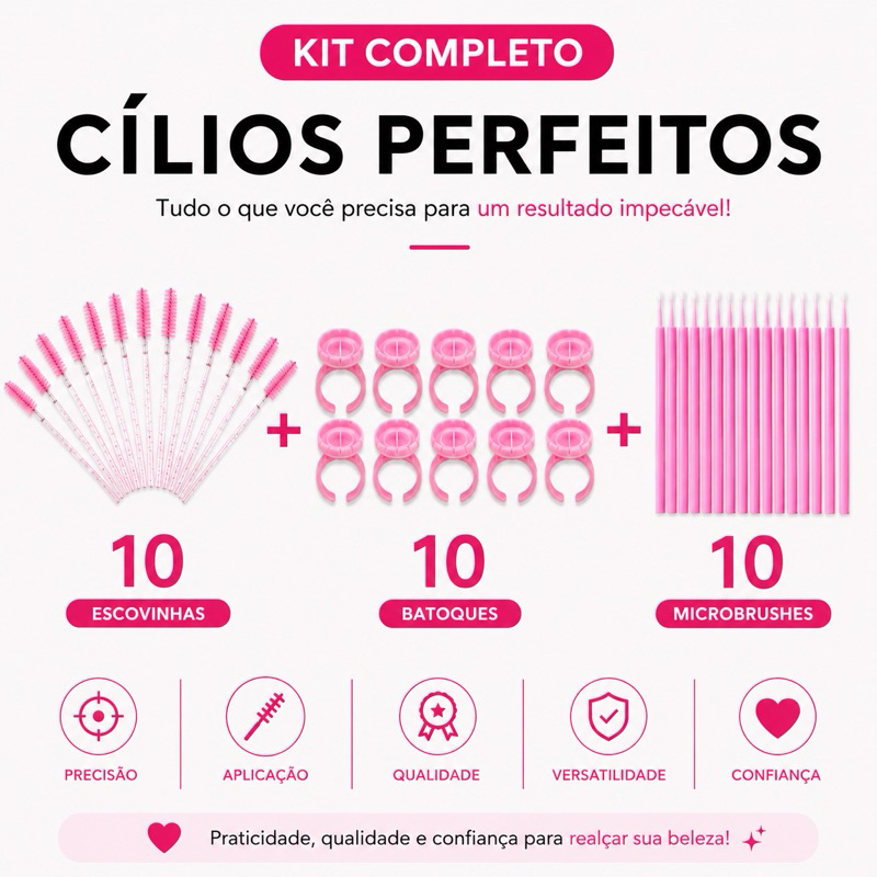 Kit Lash Designer 10 Escovinhas + 10 Batoques + 10 Microbrush Alongamento Use Naton