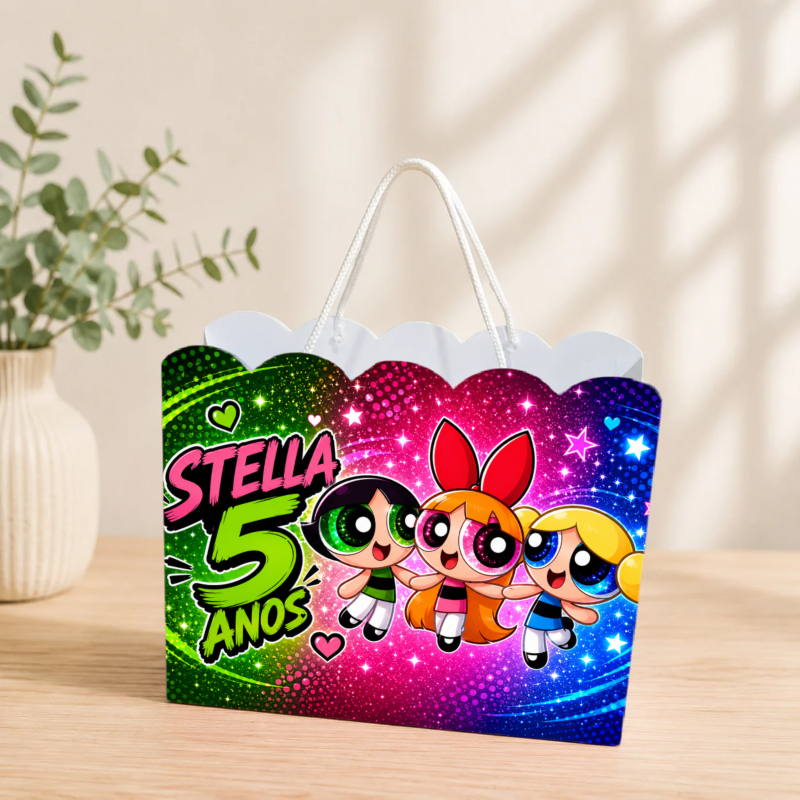 Sacolinha Personalizada As Meninas Superpoderosas Pegue e Monte Lembrancinha Aniversário Infantil Mimos Festa