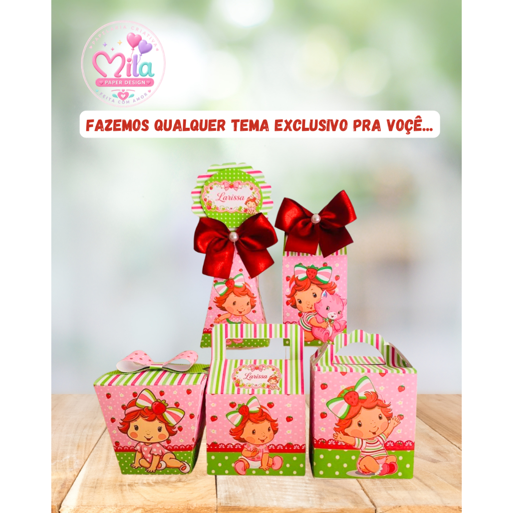 Kit Semimontado Moranguinho Personalizado Festa Infantil Caixinhas Lembrancinhas aniversário