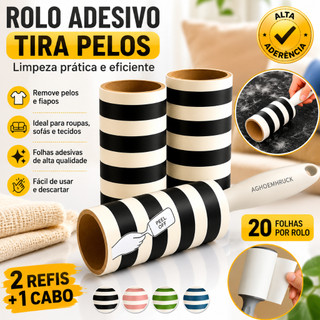 Rolo Adesivo Tira Pelo Limpa Roupa Sofá Cama Pet 20 Folhas + 2 Refis Estampas Variadas