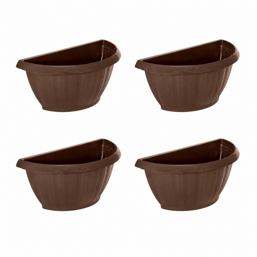 Kit 4 Vasos Grego Parede Marrom Tabaco 1,6L Plástico Garden - Jardim Vertical Muro Varanda Exclusivo